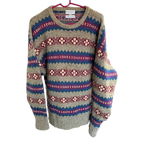 Vtg 80s Bancroft New York Sweater 100% Shetland Wool Hong Kong Men's L Preppy - Picture 1 of 8